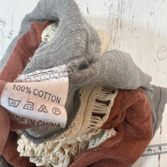 Crochet Tunic Top Shirt Sz M 100% Cotton Boho Color Block Long Slv Flowy Western - Picture 14 of 14